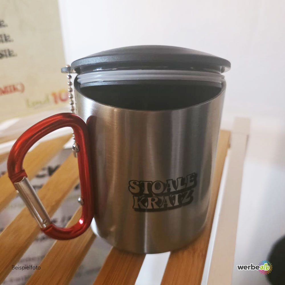 Edelstahltasse mit Karabinerhenkel