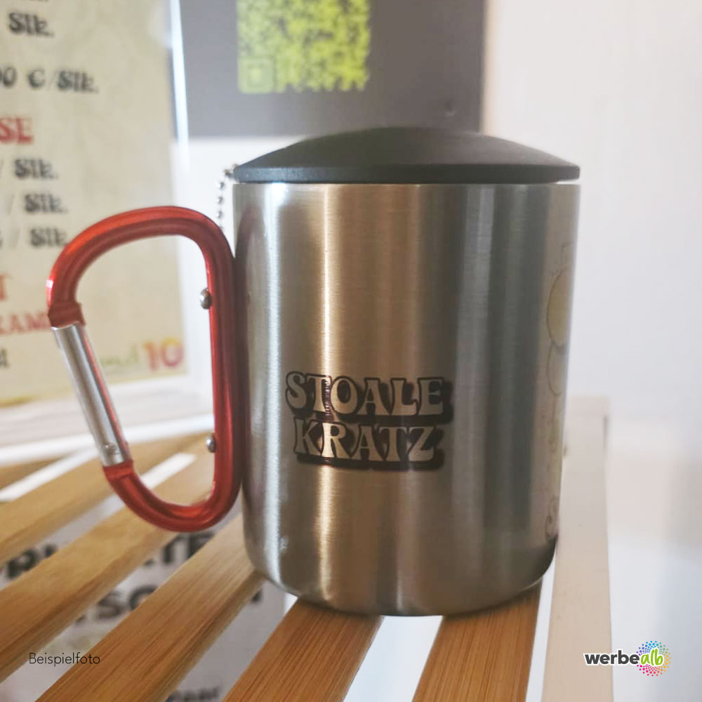 Edelstahltasse mit Karabinerhenkel