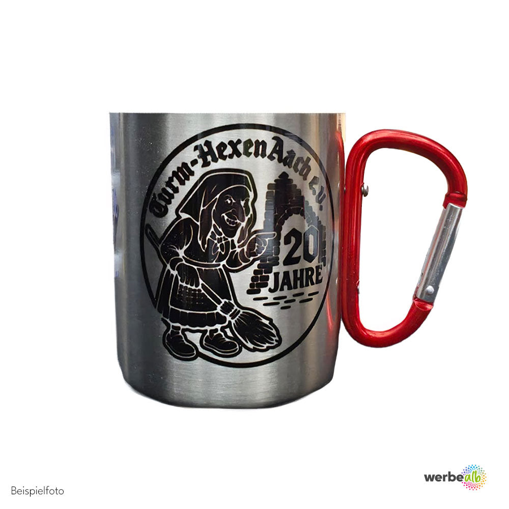 Edelstahltasse mit Karabinerhenkel