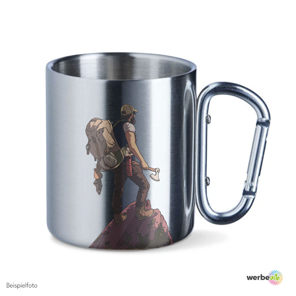 Edelstahltasse mit Karabinerhenkel